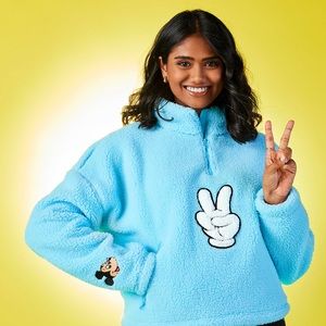 BNWT DISNEY MICKEY MOUSE BABY BLUE SHERPA ZIP UP SWEATER SIZE MEDIUM